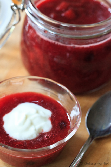 Rhubarb Berry Compote with a spoonful of yogurt