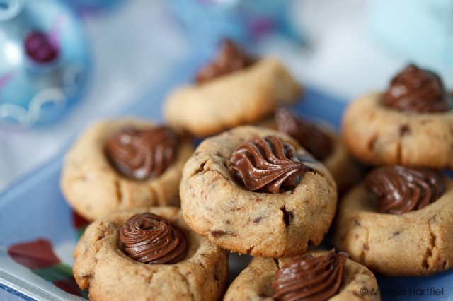Closeup of Chocolate Nutella Thumbpring cookies
