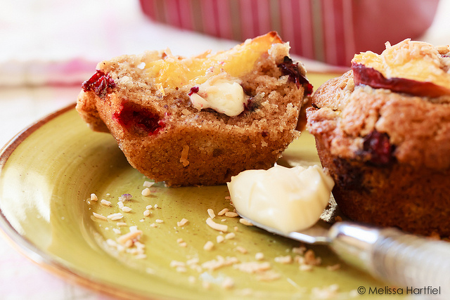 Peach Blueberry Coconut Muffins